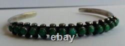 Vintage Navajo Indian Silver Green Turquoise Snake Eye Row Cuff Bracelet
