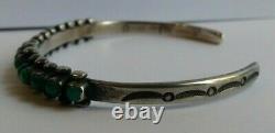 Vintage Navajo Indian Silver Green Turquoise Snake Eye Row Cuff Bracelet