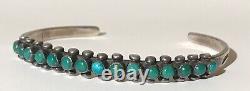 Vintage Navajo Indian Silver Green Turquoise Snake Eye Row Cuff Bracelet