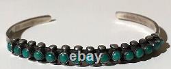 Vintage Navajo Indian Silver Green Turquoise Snake Eye Row Cuff Bracelet