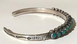 Vintage Navajo Indian Silver Green Turquoise Snake Eye Row Cuff Bracelet