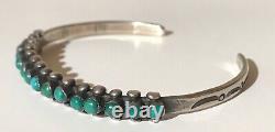 Vintage Navajo Indian Silver Green Turquoise Snake Eye Row Cuff Bracelet