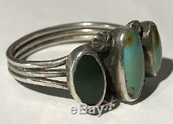 Vintage Navajo Indian Silver Light & Cerrillos Green Turquoise Ring Size 9