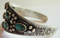Vintage Navajo Indian Silver Multi Stone Turquoise Cuff Bracelet