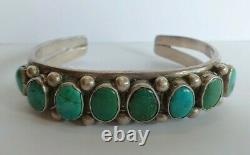 Vintage Navajo Indian Silver Multi Stone Turquoise Cuff Row Bracelet