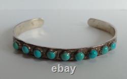 Vintage Navajo Indian Silver Multi Stone Turquoise Cuff Row Bracelet
