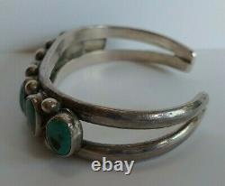 Vintage Navajo Indian Silver Multi Stone Turquoise Cuff Row Bracelet