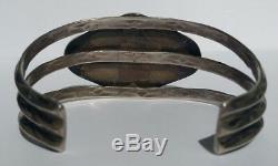 Vintage Navajo Indian Silver Petrified Wood Agate Cuff Bracelet