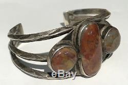 Vintage Navajo Indian Silver Petrified Wood Agate Cuff Bracelet