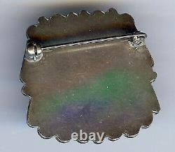 Vintage Navajo Indian Silver Petrified Wood Agate Square Stone Pin Brooch