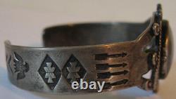 Vintage Navajo Indian Silver Petrified Wood Cuff Bracelet