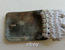 Vintage Navajo Indian Silver Peyote Bird Buckle On White Macrame Belt