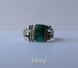 Vintage Navajo Indian Silver Rectangle Turquoise Ring For Baby Or Child Size 2