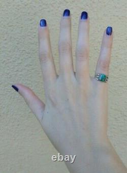 Vintage Navajo Indian Silver Rectangle Turquoise Ring For Baby Or Child Size 2