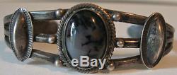 Vintage Navajo Indian Silver Scenic Agate Cuff Bracelet