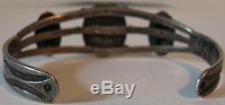 Vintage Navajo Indian Silver Scenic Agate Cuff Bracelet