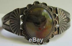 Vintage Navajo Indian Silver Scenic Arizona Rainbow Petrified Wood Cuff Bracelet