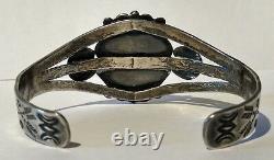 Vintage Navajo Indian Silver Scenic Petrified Wood Cuff Bracelet