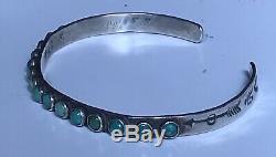 Vintage Navajo Indian Silver Shades Of Green Turquoise Cuff Row Bracelet