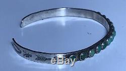 Vintage Navajo Indian Silver Shades Of Green Turquoise Cuff Row Bracelet
