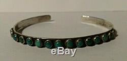 Vintage Navajo Indian Silver Shades Of Green Turquoise Cuff Row Bracelet