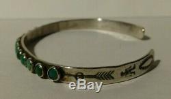 Vintage Navajo Indian Silver Shades Of Green Turquoise Cuff Row Bracelet