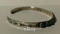 Vintage Navajo Indian Silver Shades Of Green Turquoise Cuff Row Bracelet