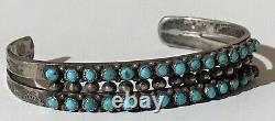 Vintage Navajo Indian Silver Snake Eye Turquoise Double Row Cuff Bracelet