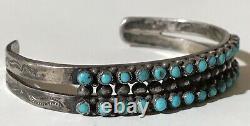 Vintage Navajo Indian Silver Snake Eye Turquoise Double Row Cuff Bracelet