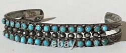 Vintage Navajo Indian Silver Snake Eye Turquoise Double Row Cuff Bracelet