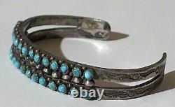 Vintage Navajo Indian Silver Snake Eye Turquoise Double Row Cuff Bracelet