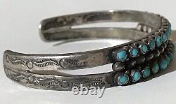 Vintage Navajo Indian Silver Snake Eye Turquoise Double Row Cuff Bracelet