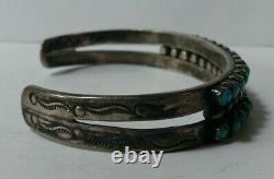 Vintage Navajo Indian Silver Snake Eye Turquoise Double Row Cuff Bracelet