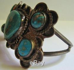 Vintage Navajo Indian Silver Speckled Chunky Turquoise Cuff Bracelet
