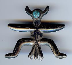 Vintage Navajo Indian Silver Spiderweb Turquoise Sandcast Knifewing Man Pin