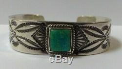 Vintage Navajo Indian Silver Square Stone Turquoise Cuff Bracelet