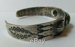 Vintage Navajo Indian Silver Stamped Arrows Turquoise Cuff Bracelet