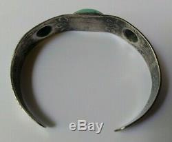 Vintage Navajo Indian Silver Stamped Arrows Turquoise Cuff Bracelet