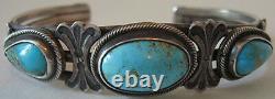 Vintage Navajo Indian Silver Stamped Turquoise Cuff Bracelet