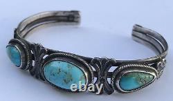 Vintage Navajo Indian Silver Stamped Turquoise Cuff Bracelet