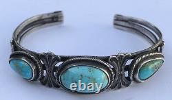 Vintage Navajo Indian Silver Stamped Turquoise Cuff Bracelet