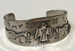 Vintage Navajo Indian Silver Thunderbird & Snakes Cuff Bracelet