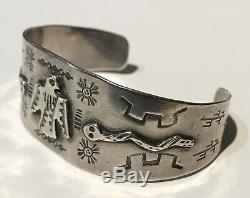 Vintage Navajo Indian Silver Thunderbird & Snakes Cuff Bracelet