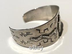 Vintage Navajo Indian Silver Thunderbird & Snakes Cuff Bracelet