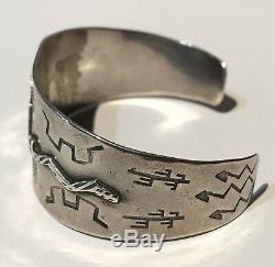 Vintage Navajo Indian Silver Thunderbird & Snakes Cuff Bracelet