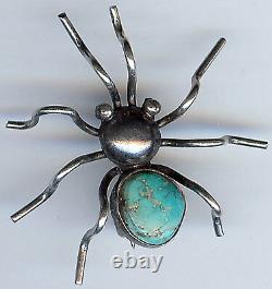 Vintage Navajo Indian Silver & Turquoise 3d Spider Pin Brooch