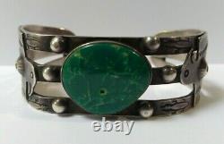 Vintage Navajo Indian Silver Turquoise Applied Thunderbird Cuff Bracelet