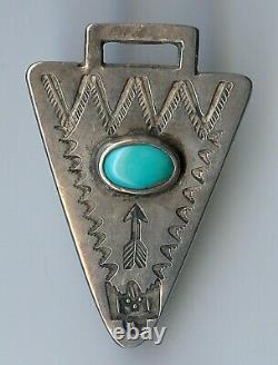 Vintage Navajo Indian Silver Turquoise Arrowhead Shape Watch Fob