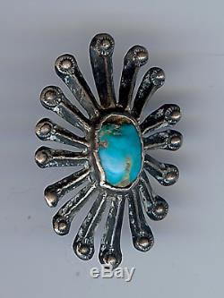 Vintage Navajo Indian Silver Turquoise Button