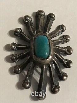 Vintage Navajo Indian Silver Turquoise Button